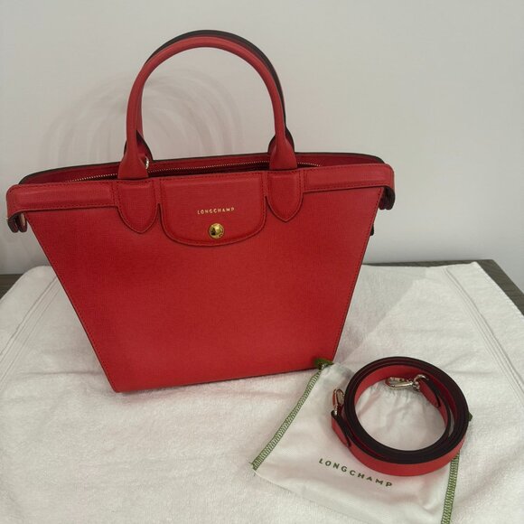 LONGCHAMP Le Pliage Heritage Leather Handbag - Red - NEW! - Picture 1 of 14